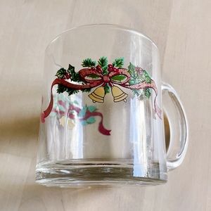 Vintage Libbey Christmas Red Bow Bells Holiday Coffee Mugs Made In USA